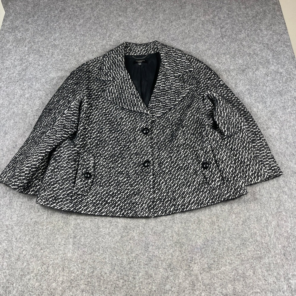 Talbots Woman Black White Wool Alpaca Blend Tweed Swing Jacket 16W Notch Lapel